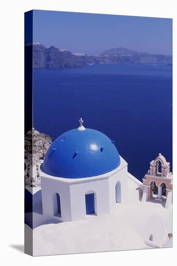 View of Dome of the Church in Village of Oia on the Island of Santorini, Greece-null-Stretched Canvas