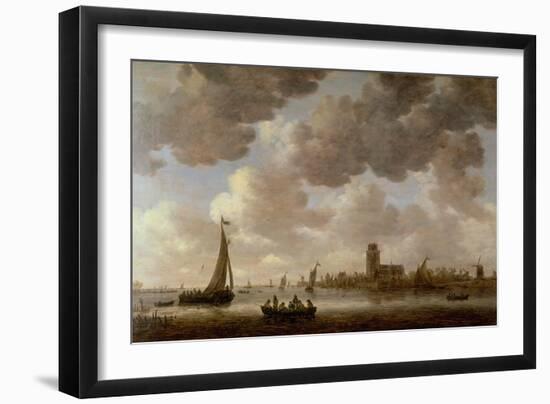 View of Dordrecht Downstream from the Grote Kerk, 1647 (Oil on Panel)-Jan Van Goyen-Framed Giclee Print