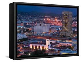 View of Downtown and Union Station from Los Angeles City Hall, Los Angeles, California, USA-Walter Bibikow-Framed Stretched Canvas