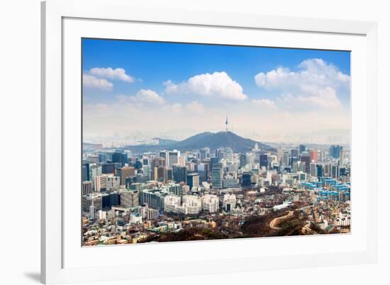 View of Downtown Cityscape and Seoul Tower in Seoul, South Korea.-Guitar photographer-Framed Photographic Print