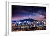 View of Downtown Cityscape and Seoul Tower with Milky Way in Seoul, South Korea.-Guitar photographer-Framed Photographic Print