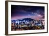 View of Downtown Cityscape and Seoul Tower with Milky Way in Seoul, South Korea.-Guitar photographer-Framed Photographic Print