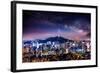 View of Downtown Cityscape and Seoul Tower with Milky Way in Seoul, South Korea.-Guitar photographer-Framed Photographic Print