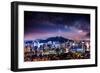 View of Downtown Cityscape and Seoul Tower with Milky Way in Seoul, South Korea.-Guitar photographer-Framed Photographic Print