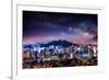 View of Downtown Cityscape and Seoul Tower with Milky Way in Seoul, South Korea.-Guitar photographer-Framed Photographic Print