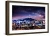 View of Downtown Cityscape and Seoul Tower with Milky Way in Seoul, South Korea.-Guitar photographer-Framed Photographic Print