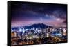 View of Downtown Cityscape and Seoul Tower with Milky Way in Seoul, South Korea.-Guitar photographer-Framed Stretched Canvas