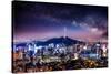 View of Downtown Cityscape and Seoul Tower with Milky Way in Seoul, South Korea.-Guitar photographer-Stretched Canvas