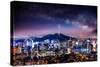 View of Downtown Cityscape and Seoul Tower with Milky Way in Seoul, South Korea.-Guitar photographer-Stretched Canvas