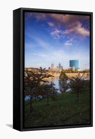 View of downtown from the west bank of White River, White River State Park, Indianapolis, Indiana.-Anna Miller-Framed Stretched Canvas