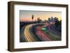 View of Downtown skyline and Mission Road at night, Los Angeles, California, USA-Toms Auzins-Framed Photographic Print