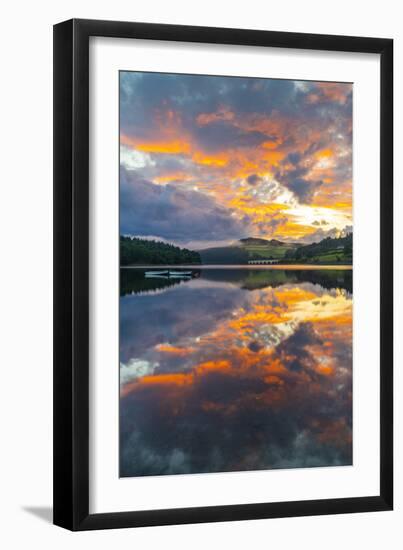View of dramatic clouds reflecting in Ladybower Reservoir at sunset, Peak District National Park-Frank Fell-Framed Premium Photographic Print