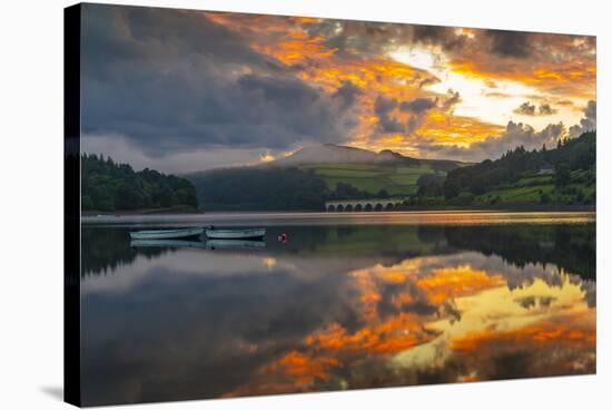 View of dramatic clouds reflecting in Ladybower Reservoir at sunset, Peak District National Park-Frank Fell-Stretched Canvas