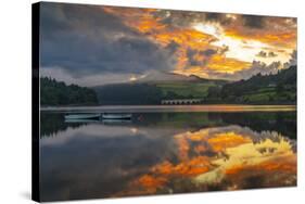 View of dramatic clouds reflecting in Ladybower Reservoir at sunset, Peak District National Park-Frank Fell-Stretched Canvas
