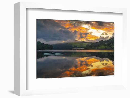 View of dramatic clouds reflecting in Ladybower Reservoir at sunset, Peak District National Park-Frank Fell-Framed Photographic Print