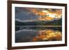 View of dramatic clouds reflecting in Ladybower Reservoir at sunset, Peak District National Park-Frank Fell-Framed Photographic Print