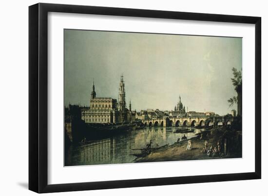 View of Dresden from Right Bank of Elbe Beneath Augustus Bridge-Bernardo Bellotto-Framed Giclee Print
