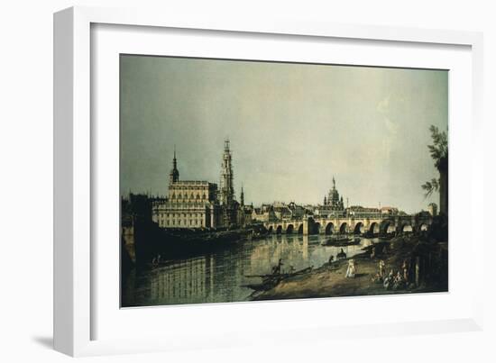 View of Dresden from Right Bank of Elbe Beneath Augustus Bridge-Bernardo Bellotto-Framed Giclee Print