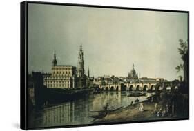 View of Dresden from Right Bank of Elbe Beneath Augustus Bridge-Bernardo Bellotto-Framed Stretched Canvas