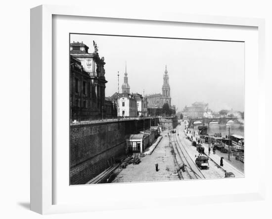 View of Dresden from the Bruehlsche Terrasse on the Katholische Hofkirche, circa 1910-Jousset-Framed Giclee Print