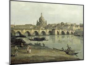 View of Dresden from the Right Bank of the River Elbe Downriver of the Augustusbruecke, 1748-Canaletto-Mounted Giclee Print