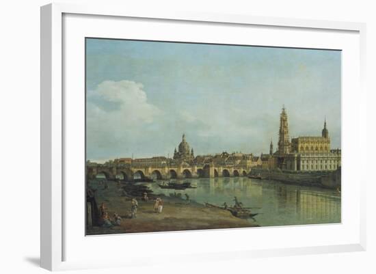 View of Dresden from the Right Bank of the River Elbe Upriver of the Augustusbruecke, 1747-Canaletto-Framed Giclee Print