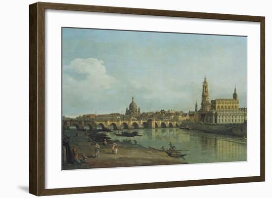 View of Dresden from the Right Bank of the River Elbe Upriver of the Augustusbruecke, 1747-Canaletto-Framed Giclee Print