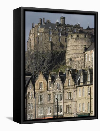 View of Edinburgh Castle from Grassmarket, Edinburgh, Lothian, Scotland, United Kingdom, Europe-Ethel Davies-Framed Stretched Canvas