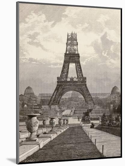 View of Eiffel Tower under Construction, Paris, 1889, France-null-Mounted Giclee Print