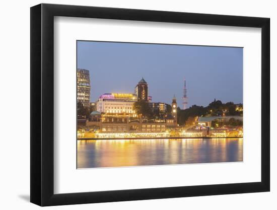 View of Elbe River and St. Pauli Landungsbrucken from Stage Theatre Hamburg-Guido Cozzi-Framed Premium Photographic Print