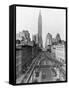 View of Empire State Building Beyond Elevated Train Tracks-null-Framed Stretched Canvas