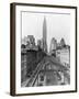 View of Empire State Building Beyond Elevated Train Tracks-null-Framed Photographic Print