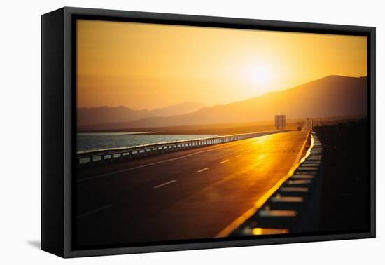 View of Empty Road at Sunset-Lamzeon-Framed Stretched Canvas