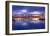 View of False Creek and Vancouver skyline, including BC Place, Vancouver, British Columbia, Canada,-Frank Fell-Framed Photographic Print