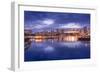 View of False Creek and Vancouver skyline, including BC Place, Vancouver, British Columbia, Canada,-Frank Fell-Framed Photographic Print