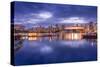 View of False Creek and Vancouver skyline, including BC Place, Vancouver, British Columbia, Canada,-Frank Fell-Stretched Canvas