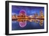 View of False Creek and Vancouver skyline, including World of Science Dome at dusk, Vancouver, Brit-Frank Fell-Framed Photographic Print