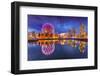 View of False Creek and Vancouver skyline, including World of Science Dome at dusk, Vancouver, Brit-Frank Fell-Framed Photographic Print