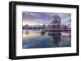 View of False Creek and Vancouver skyline, including World of Science Dome, Vancouver, British Colu-Frank Fell-Framed Photographic Print