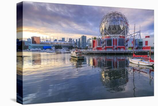 View of False Creek and Vancouver skyline, including World of Science Dome, Vancouver, British Colu-Frank Fell-Stretched Canvas