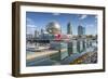 View of False Creek and Vancouver skyline, including World of Science Dome, Vancouver, British Colu-Frank Fell-Framed Photographic Print