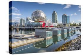 View of False Creek and Vancouver skyline, including World of Science Dome, Vancouver, British Colu-Frank Fell-Stretched Canvas