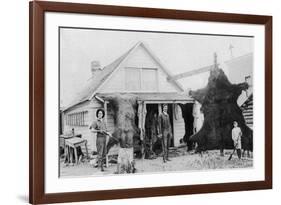 View of Family with Bear Skins - Alaska-Lantern Press-Framed Premium Giclee Print