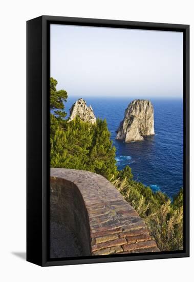 View of Faraglioni from Belvedere Di Tragara, Capri, Capri Island, Campania, Italy-Massimo Borchi-Framed Stretched Canvas