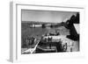 View of Ferry Landing, Mt. Rainier from Point Defiance - Tacoma, WA-Lantern Press-Framed Art Print