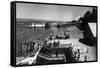 View of Ferry Landing, Mt. Rainier from Point Defiance - Tacoma, WA-Lantern Press-Framed Stretched Canvas