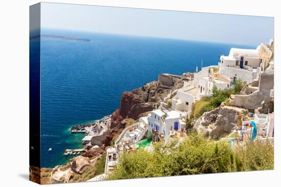 View of Fira Town - Santorini Island,Crete,Greece. White Concrete Staircases Leading down to Beauti-vitmark-Stretched Canvas