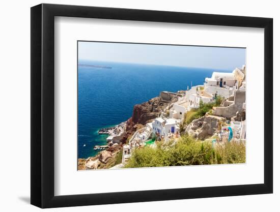 View of Fira Town - Santorini Island,Crete,Greece. White Concrete Staircases Leading down to Beauti-vitmark-Framed Photographic Print