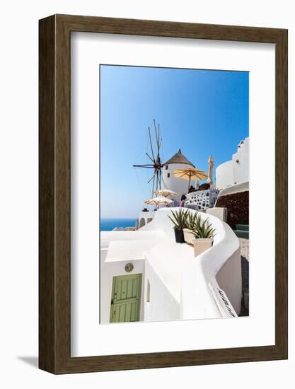 View of Fira Town - Santorini Island,Crete,Greece. White Concrete Staircases Leading down to Beauti-vitmark-Framed Photographic Print