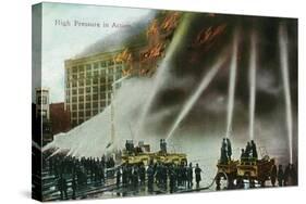 View of Firefighters Spraying an Enormous Blaze-Lantern Press-Stretched Canvas